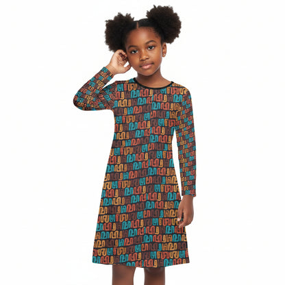 Brown Multicolor African Print Long Sleeve Dress