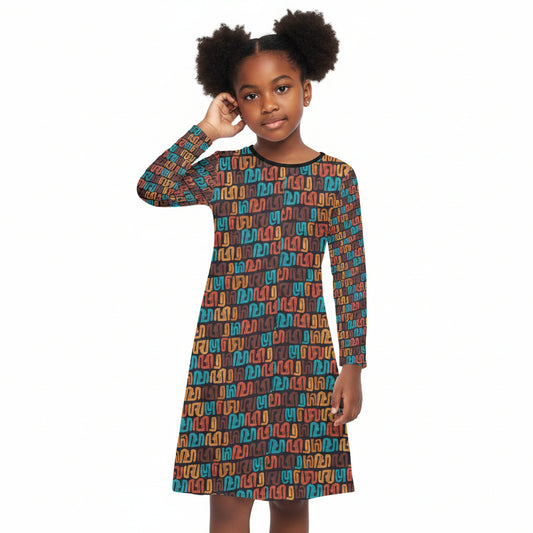 Brown Multicolor African Print Long Sleeve Dress