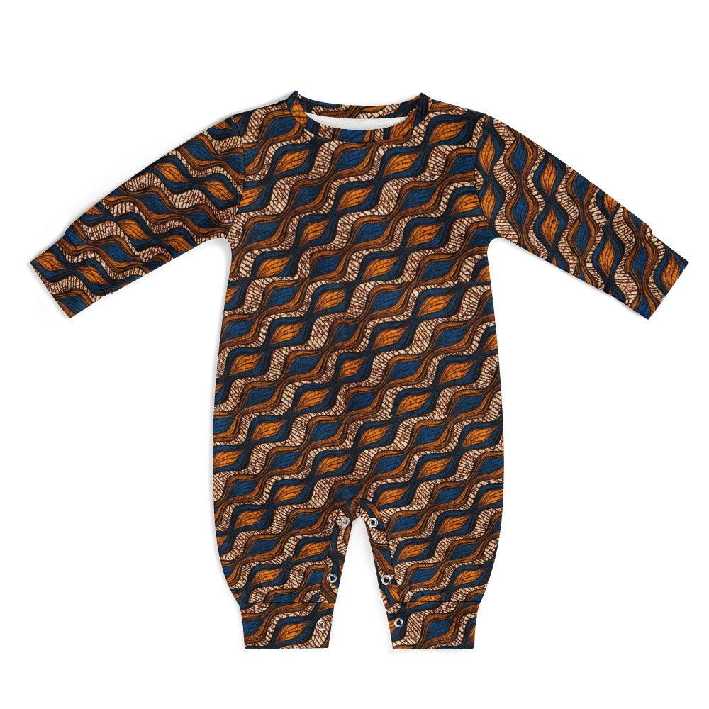 Blue and Brown Ankara Waves Pattern Baby Jumpsuit