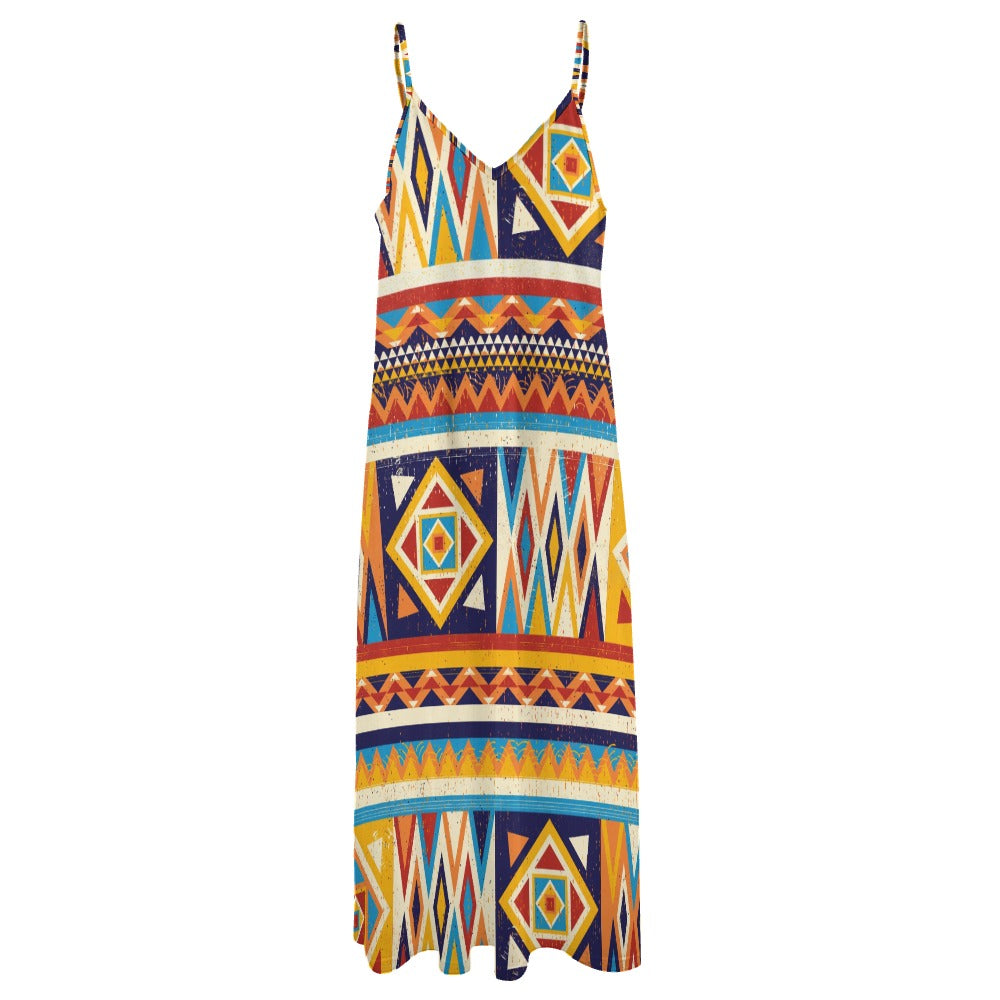 Women's Multicolor African Geometric Pattern Sleeveless Maxi Dress