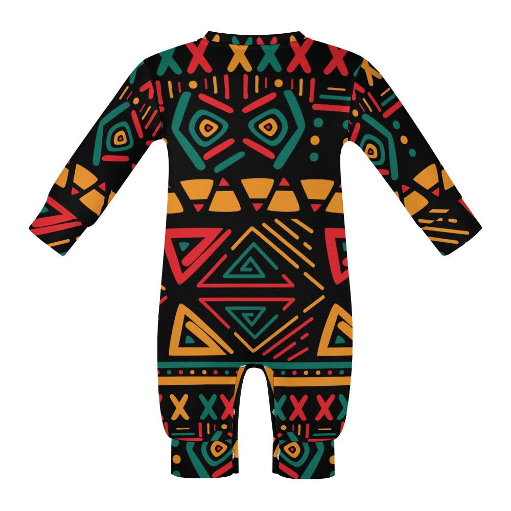 Green, Red, Yellow Traditional African Pattern Baby Jumpsuit
