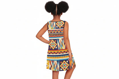 Multicolor African Geometric Pattern Sleeveless Dress