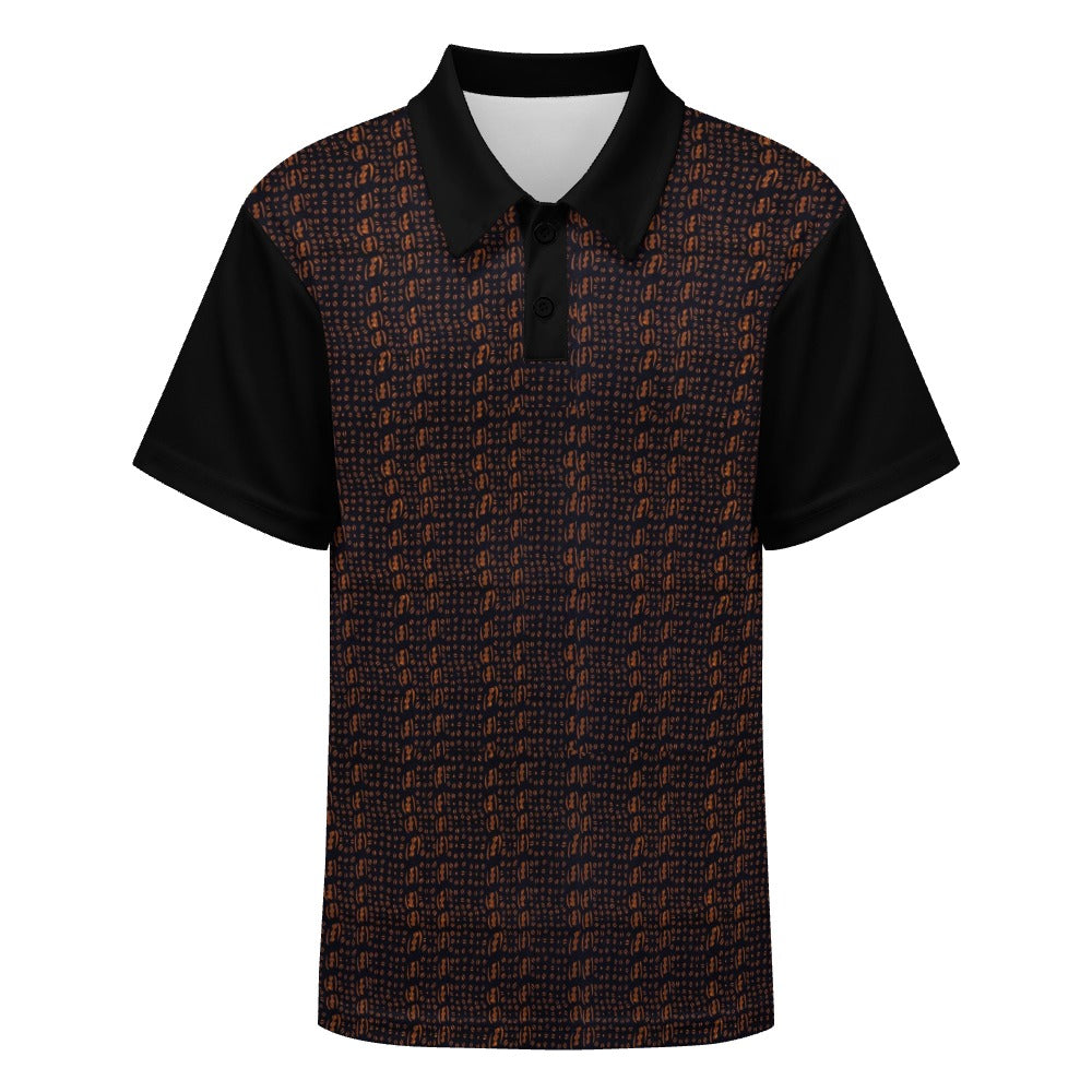 Black & Brown African Print Buttoned Polo Shirt