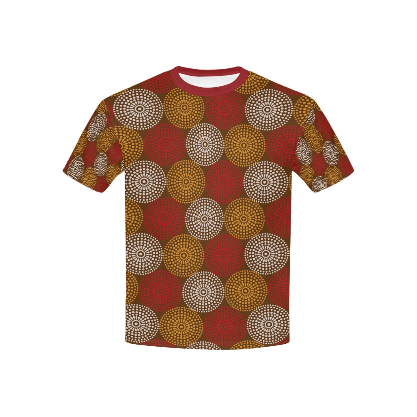 Children's Maroon Ankara Wheel Pattern T-shirt