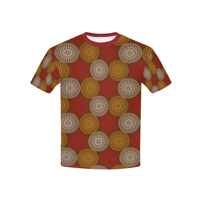 Children's Maroon Ankara Wheel Pattern T-shirt