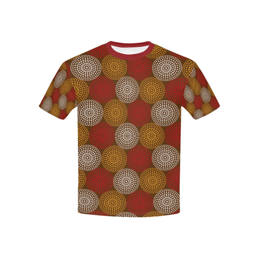 Children's Maroon Ankara Wheel Pattern T-shirt