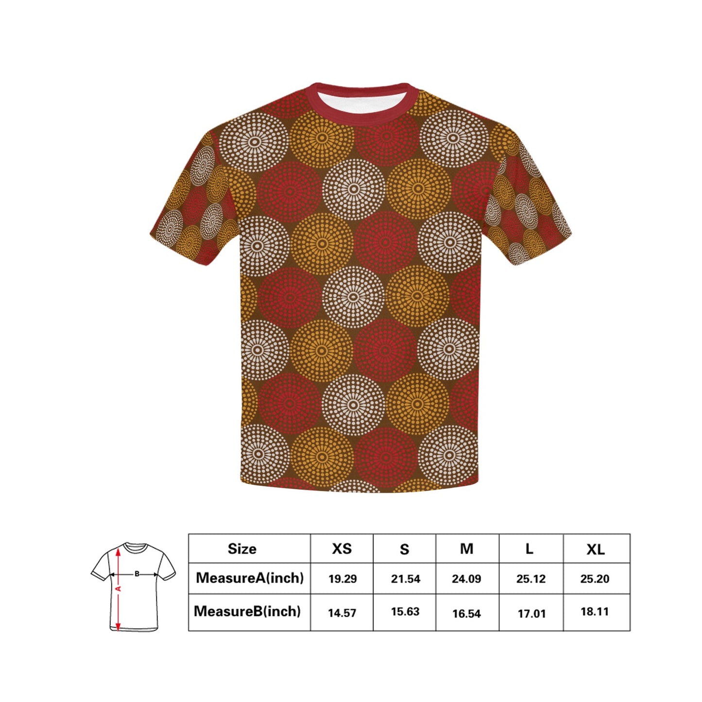 Children's Maroon Ankara Wheel Pattern T-shirt