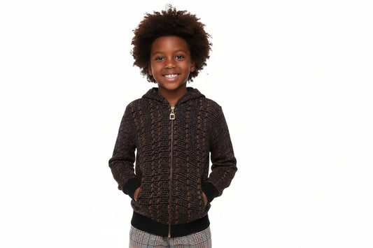 Toddler's Black & Brown African Print Lightweight Hoodie