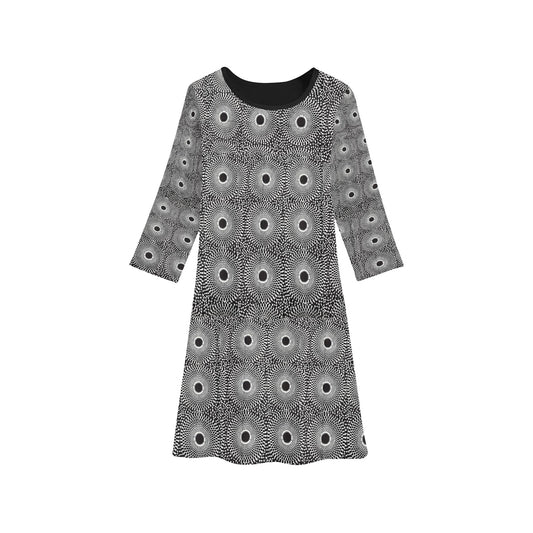 Black & White Circles Ankara Pattern Long Sleeve Dress