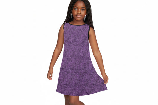 Purple & Black Pattern Sleeveless Dress