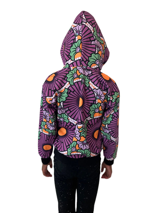 Little Kid's Ankara Flower Print Purple Hoodie