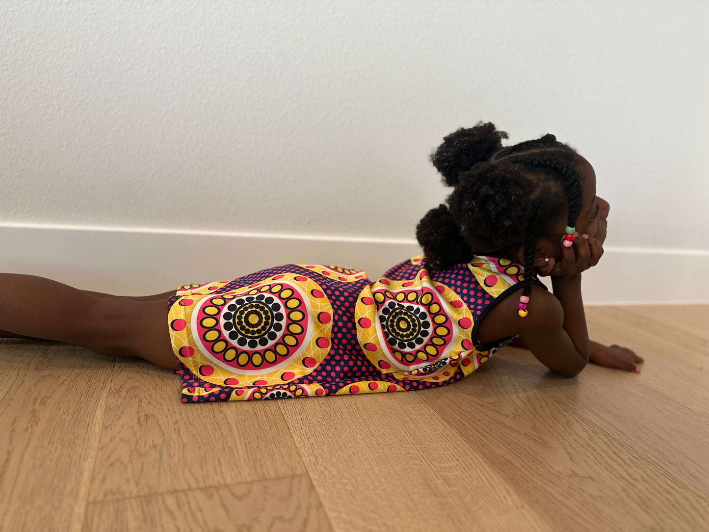Yellow & Purple Wheel Ankara Pattern Girl's Dress