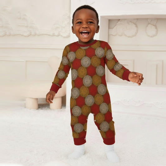 Maroon Ankara Wheel Pattern Baby Jumpsuit