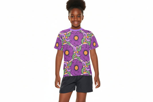 Children's Ankara Print Purple & yellow Flowers T-Shirt