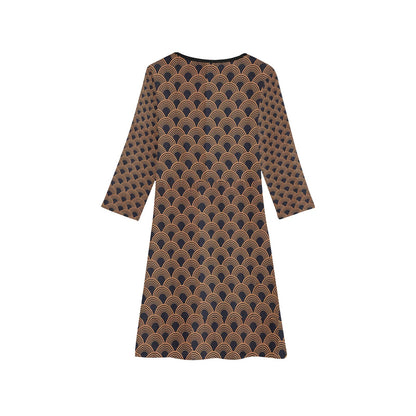 Black & Gold African pattern Long Sleeve Dress
