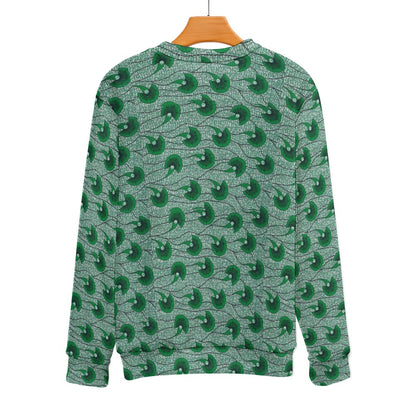 Men's Dark Green Waves Ankara Pattern Crew Neck Sweater