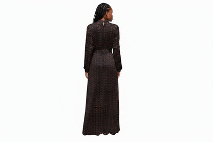 Women's Black & Brown African Print Long Sleeve Maxi Dress