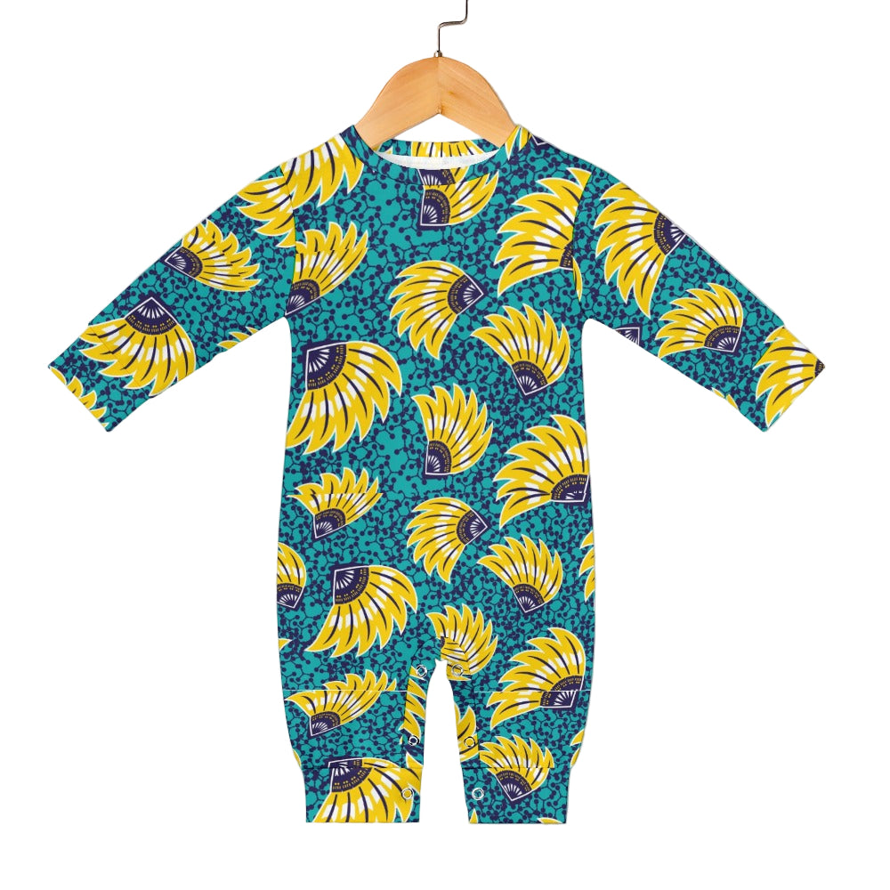 Turquoise and Yellow Flowers Ankara Baby Jumpsuit