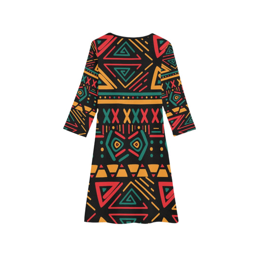 African Print Black Long Sleeve Dress