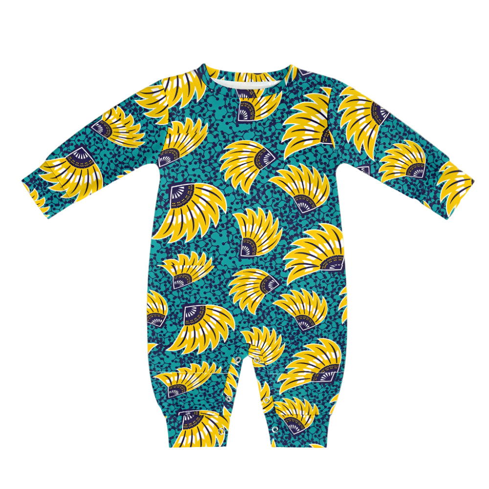 Turquoise and Yellow Flowers Ankara Baby Jumpsuit