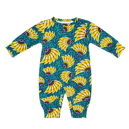 Turquoise and Yellow Flowers Ankara Baby Jumpsuit