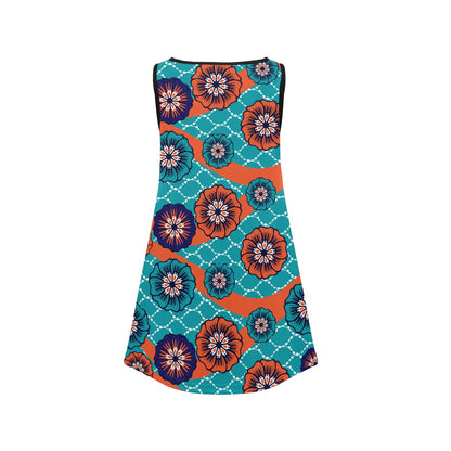 Orange & Green Ankara Pattern Girl's Sleeveless Dress