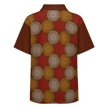 Maroon Ankara Wheel Pattern Kid's Buttoned Polo Shirt