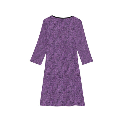 Purple & Black Pattern Long Sleeve Dress