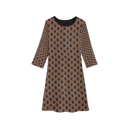 Black & Gold African pattern Long Sleeve Dress