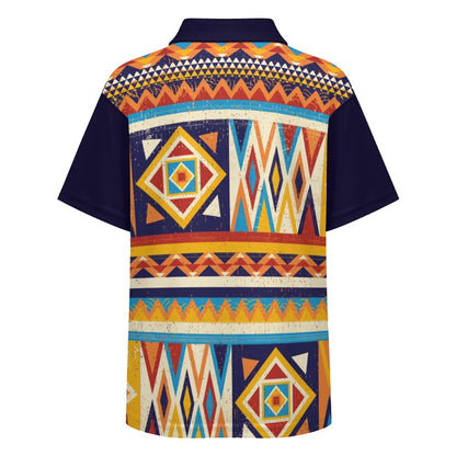 Multicolor African Geometric Pattern Buttoned Polo Shirt