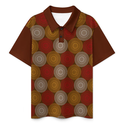 Maroon Ankara Wheel Pattern Kid's Buttoned Polo Shirt