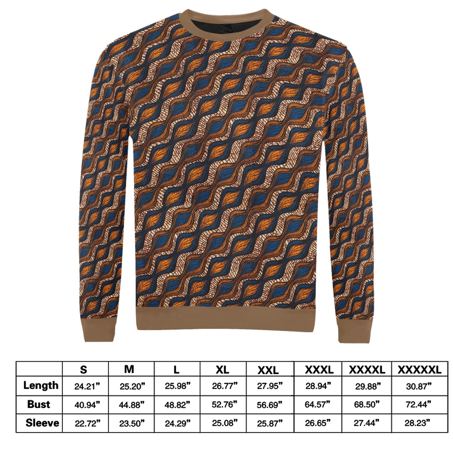 Men's Blue and Brown Ankara Waves Pattern Sweatshirt