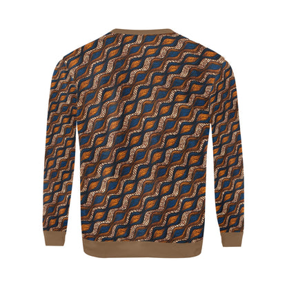 Men's Blue and Brown Ankara Waves Pattern Sweatshirt