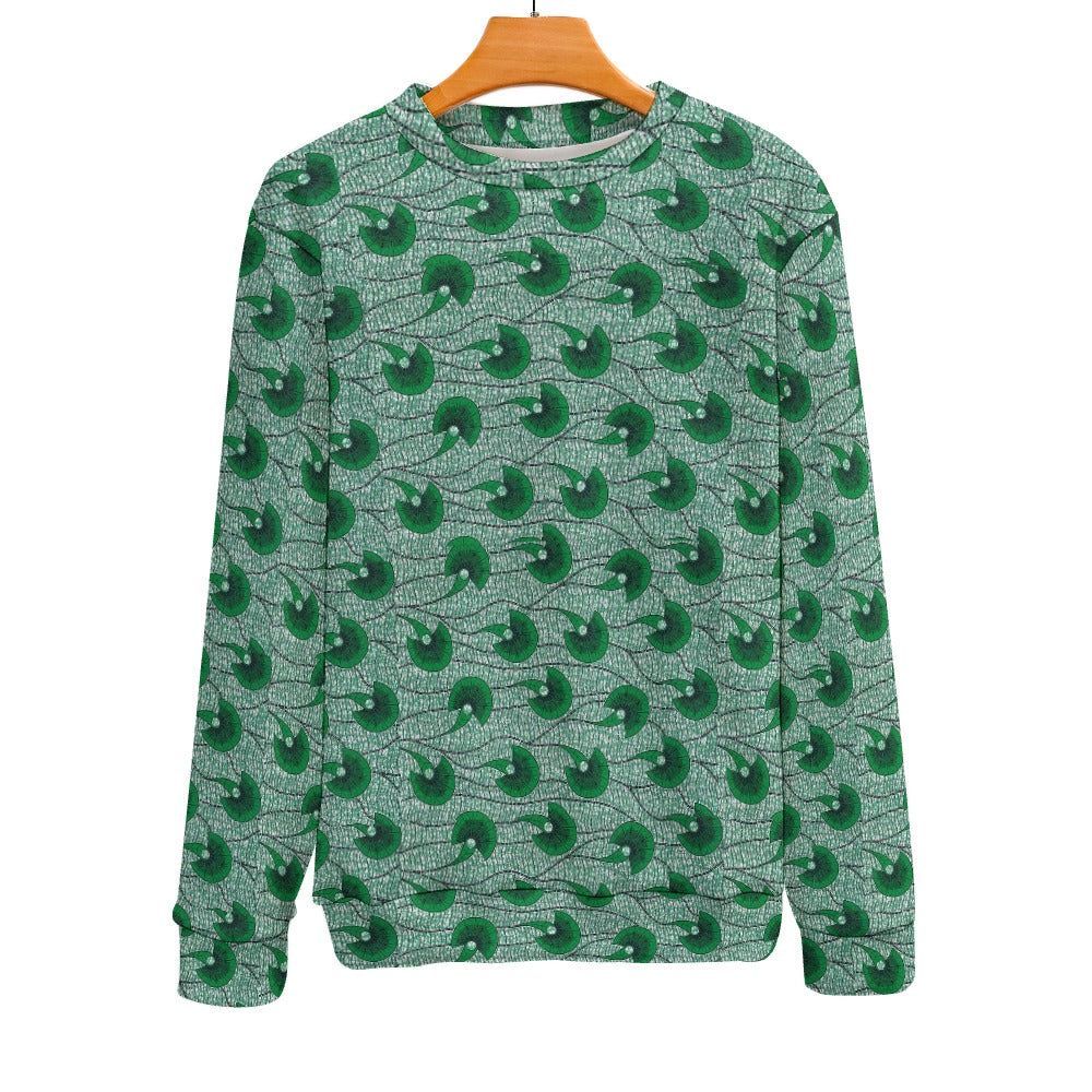 Men's Dark Green Waves Ankara Pattern Crew Neck Sweater