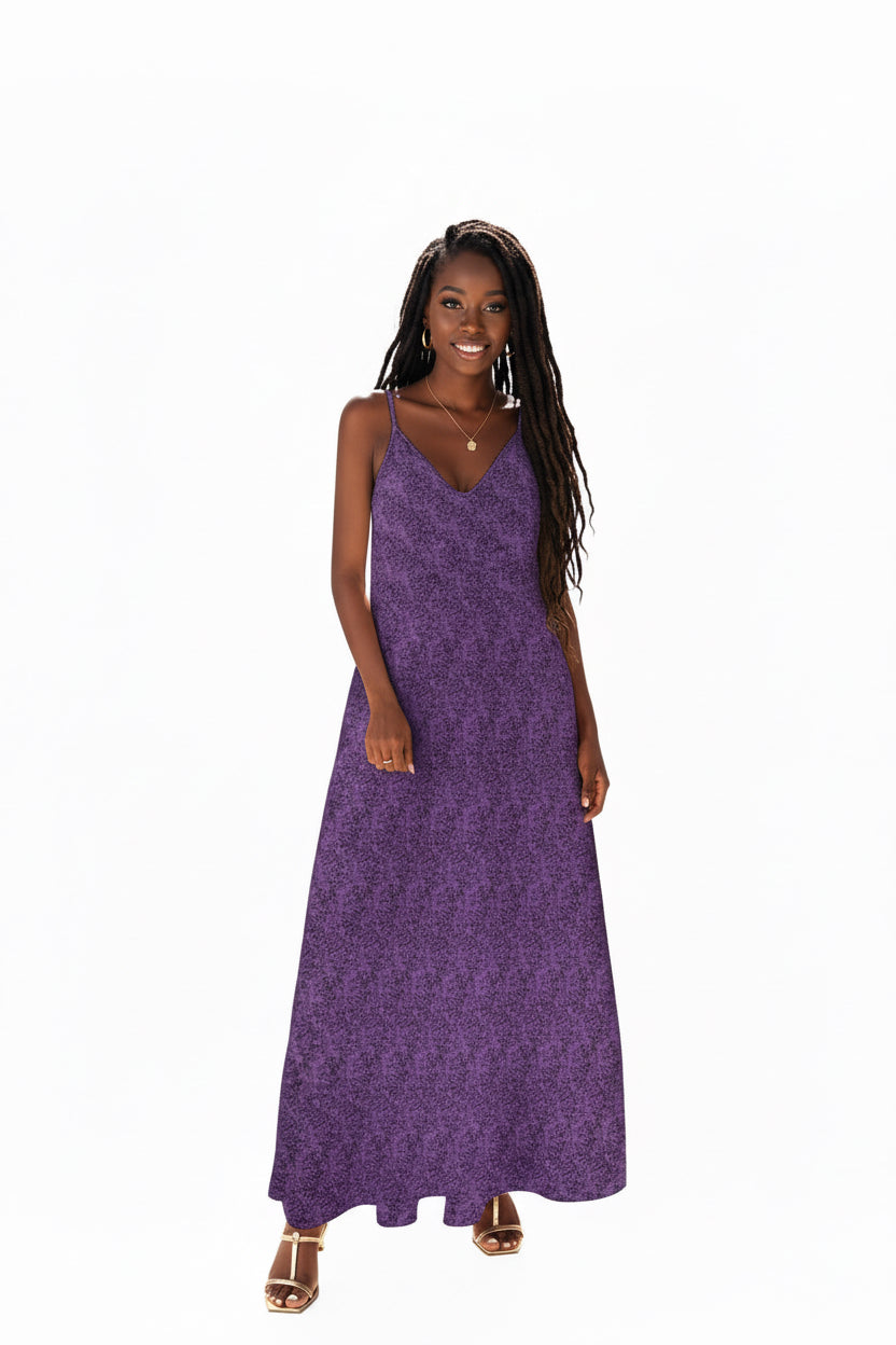 Women's Purple & Black Pattern Sleeveless Maxi Dress