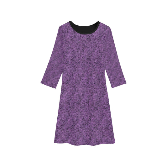 Purple & Black Pattern Long Sleeve Dress