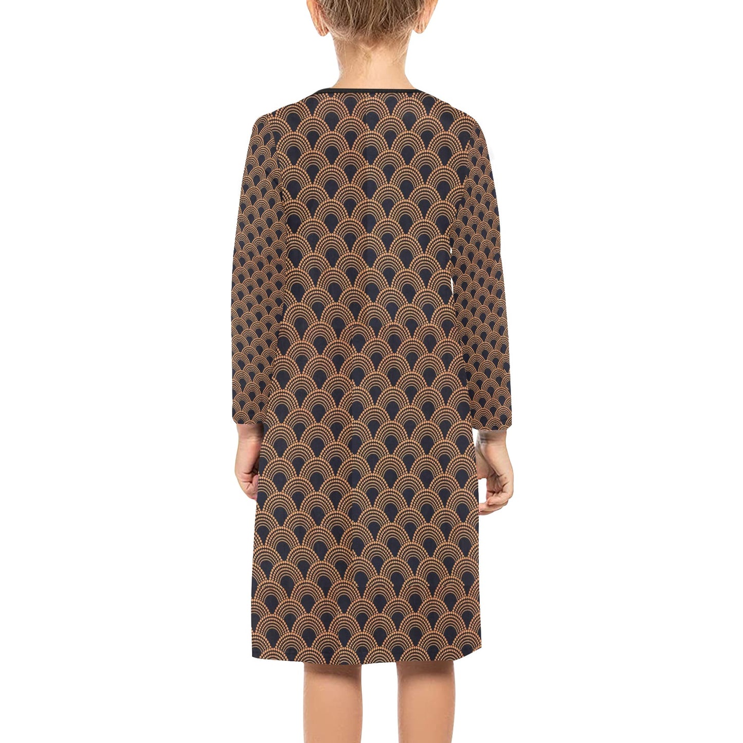 Black & Gold African pattern Long Sleeve Dress