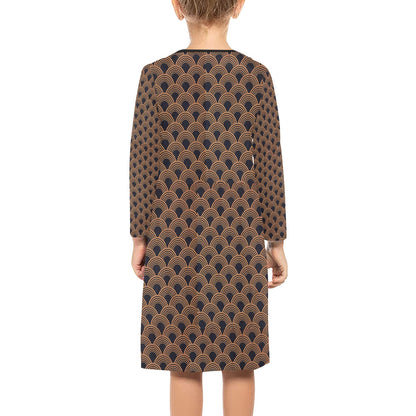Black & Gold African pattern Long Sleeve Dress