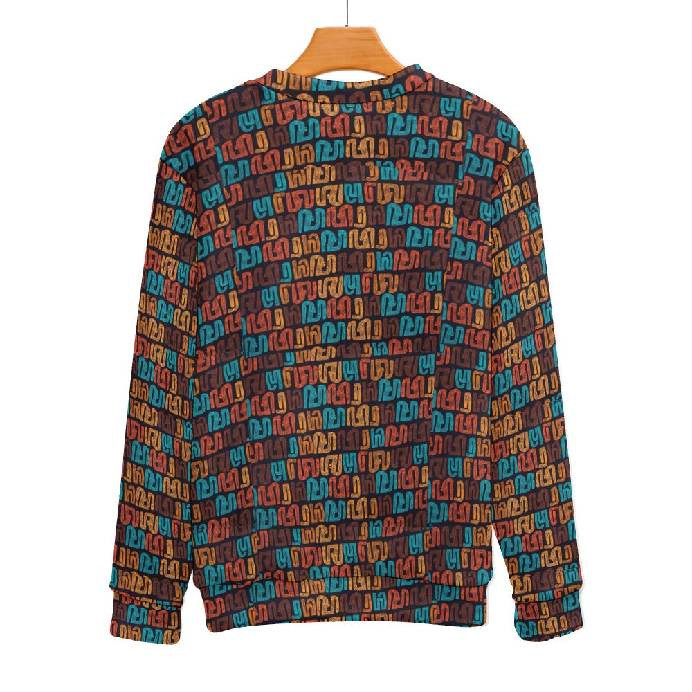 Men's Brown Multicolor African Print Crew Neck Sweater