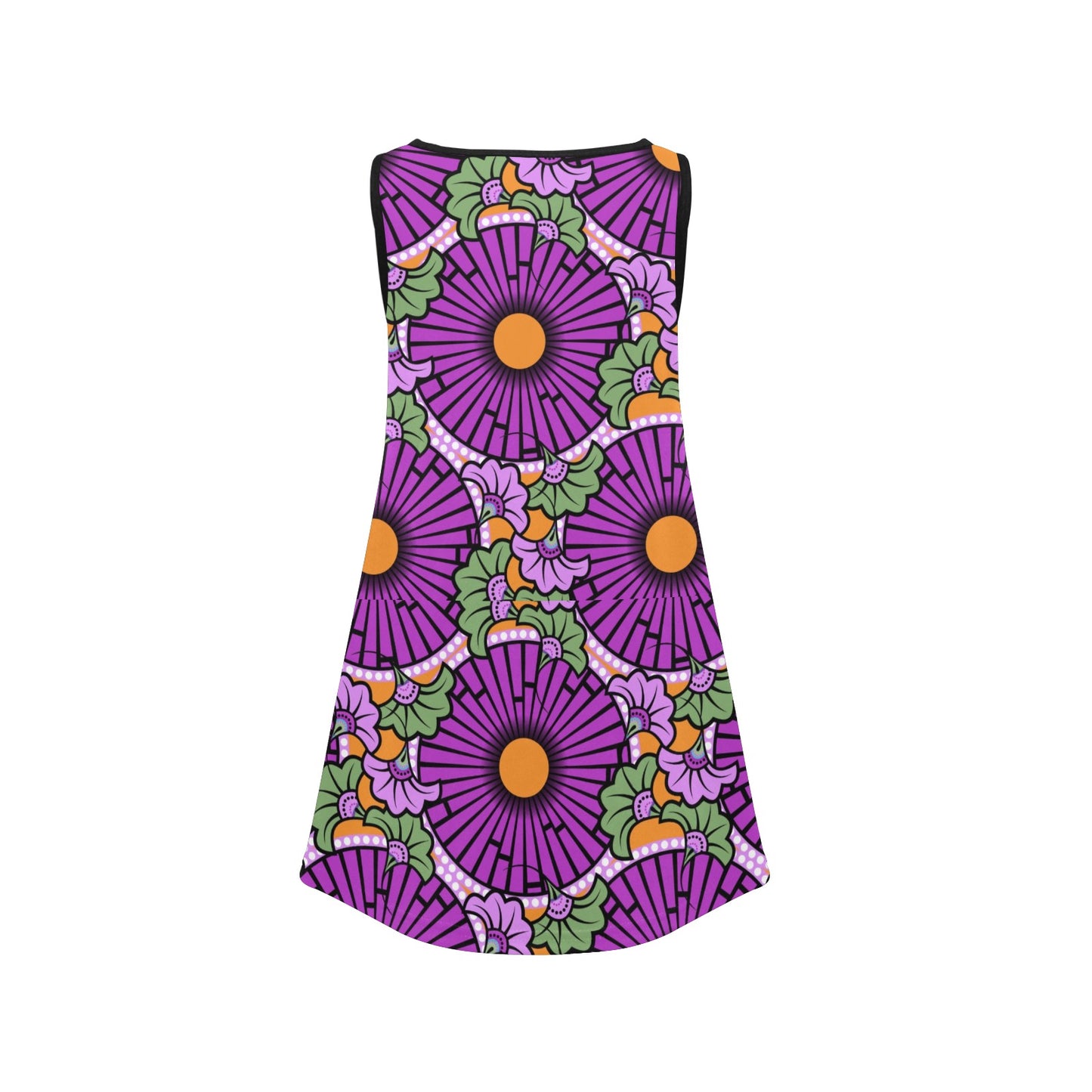 Purple Flowers Ankara Pattern Girl's Sleeveless Dress