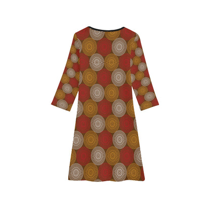 Maroon Ankara Wheel Pattern Girls' Long Sleeve Dress
