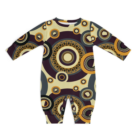 Brown & Gold Ankara Wheel Pattern Baby Jumpsuit