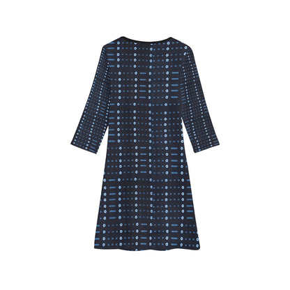 Blue Geometric African Print Long Sleeve Dress