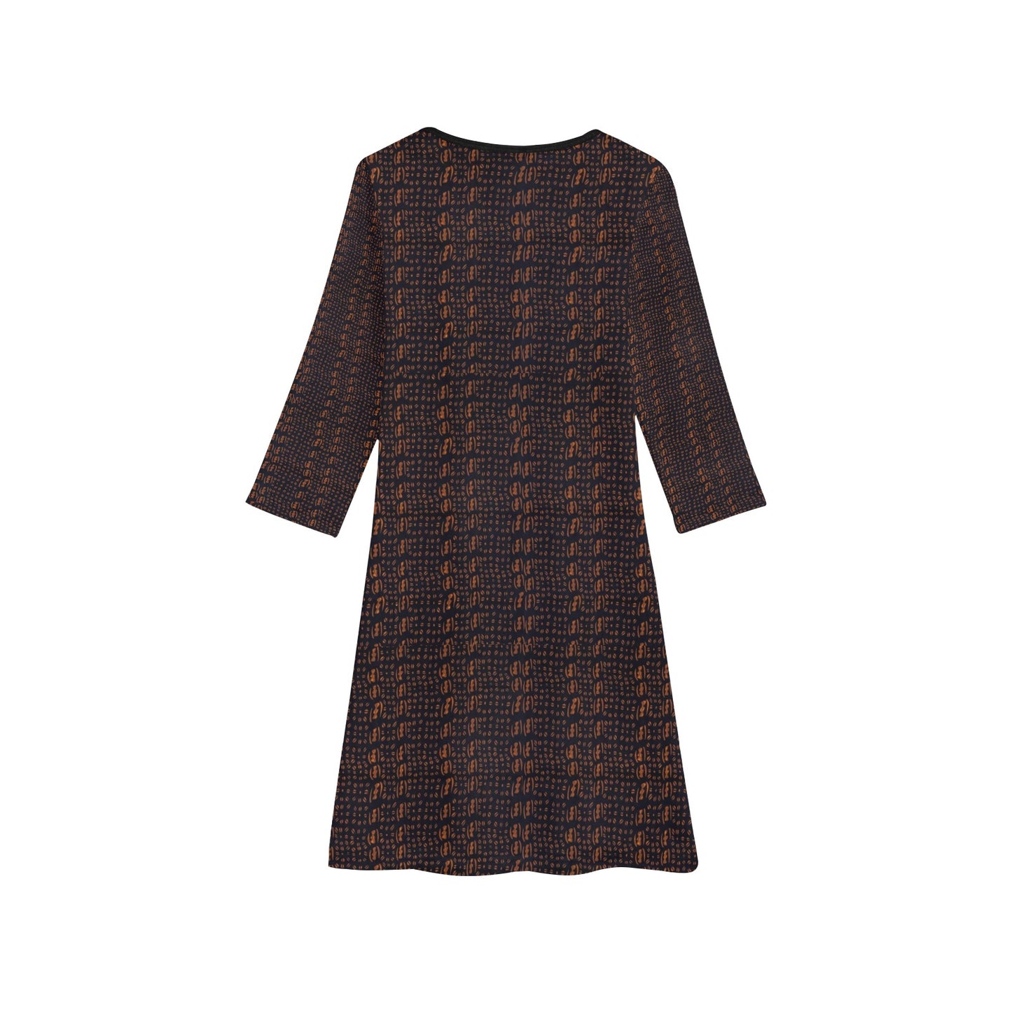 Black & Brown African Print Long Sleeve Dress