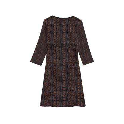 Black & Brown African Print Long Sleeve Dress
