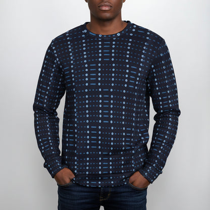 Men's Blue Geometric African Print Crew Neck Sweater