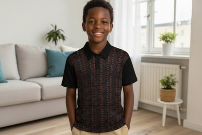 Black & Brown African Print Buttoned Polo Shirt