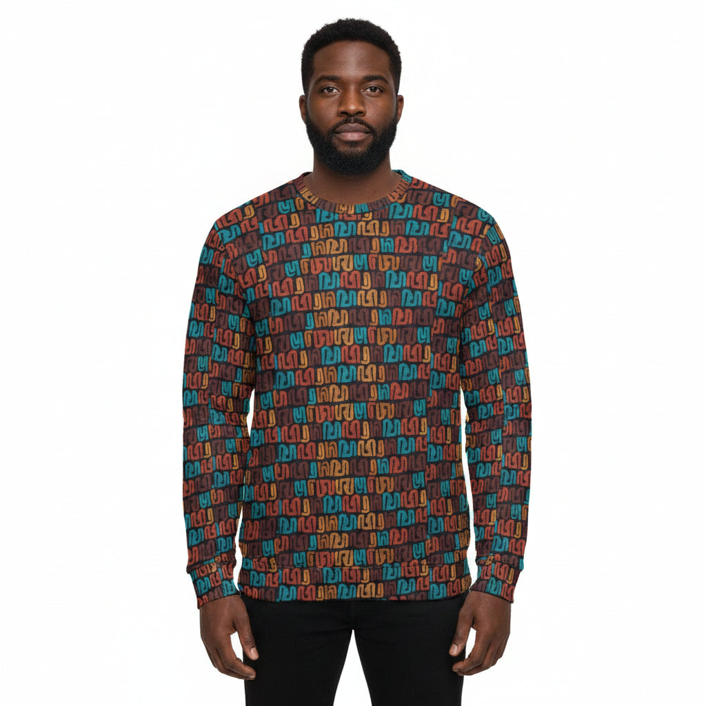 Men's Brown Multicolor African Print Crew Neck Sweater