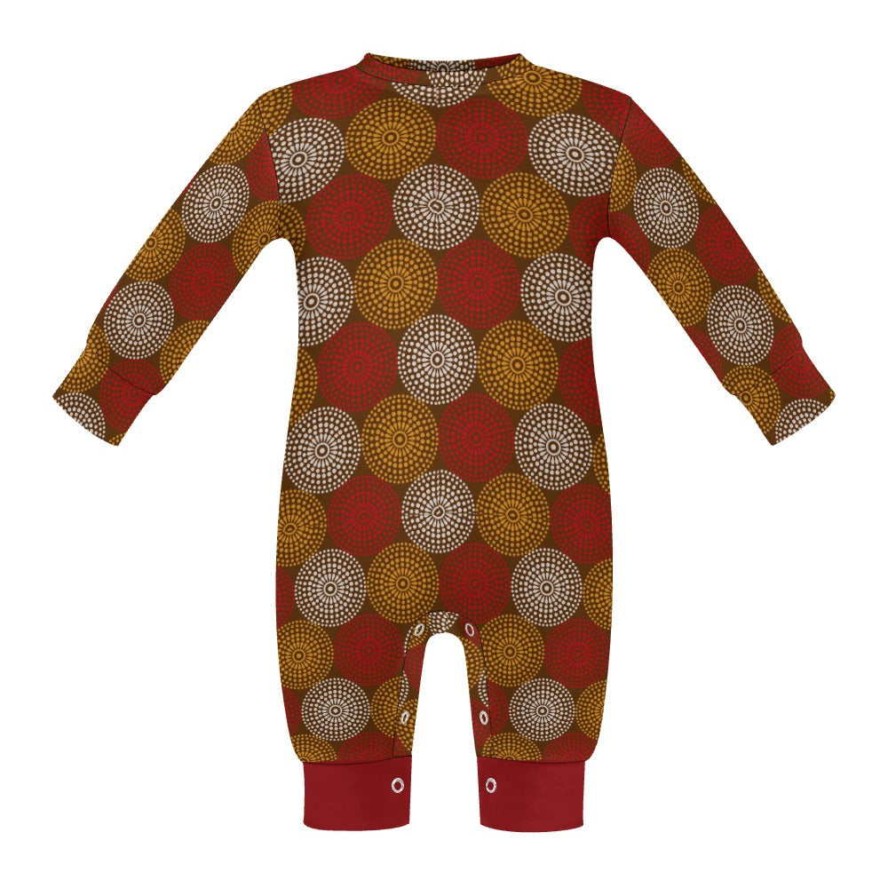 Maroon Ankara Wheel Pattern Baby Jumpsuit