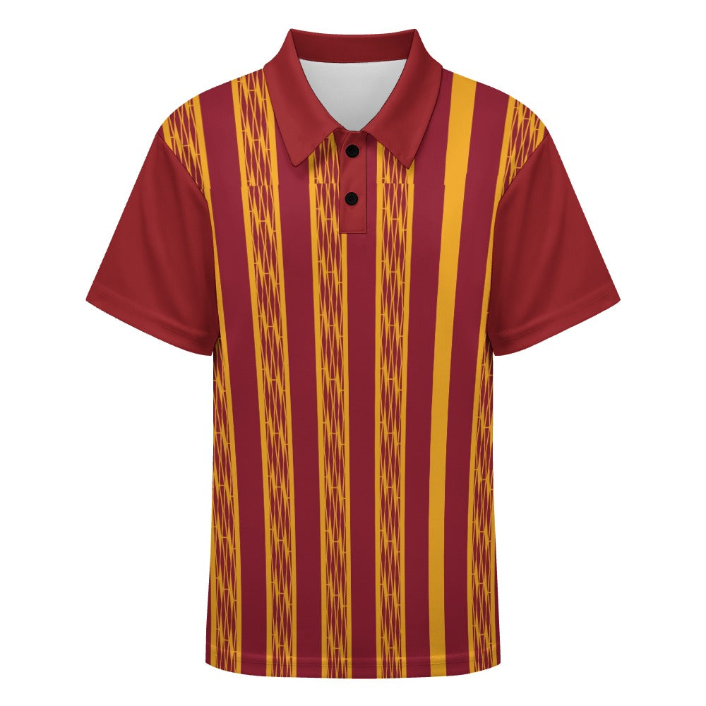 Red & Yellow African Kente Print Buttoned Polo Shirt